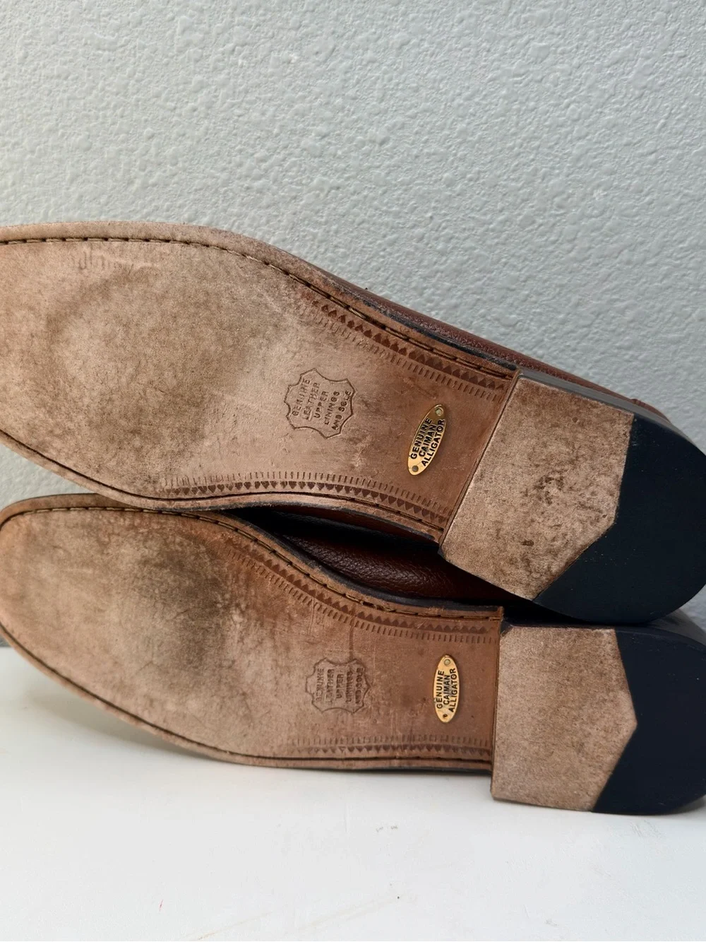 BRASS BOOT Genuine Caiman Alligator Cognac Leather Tassel Loafers Sz. 12M
